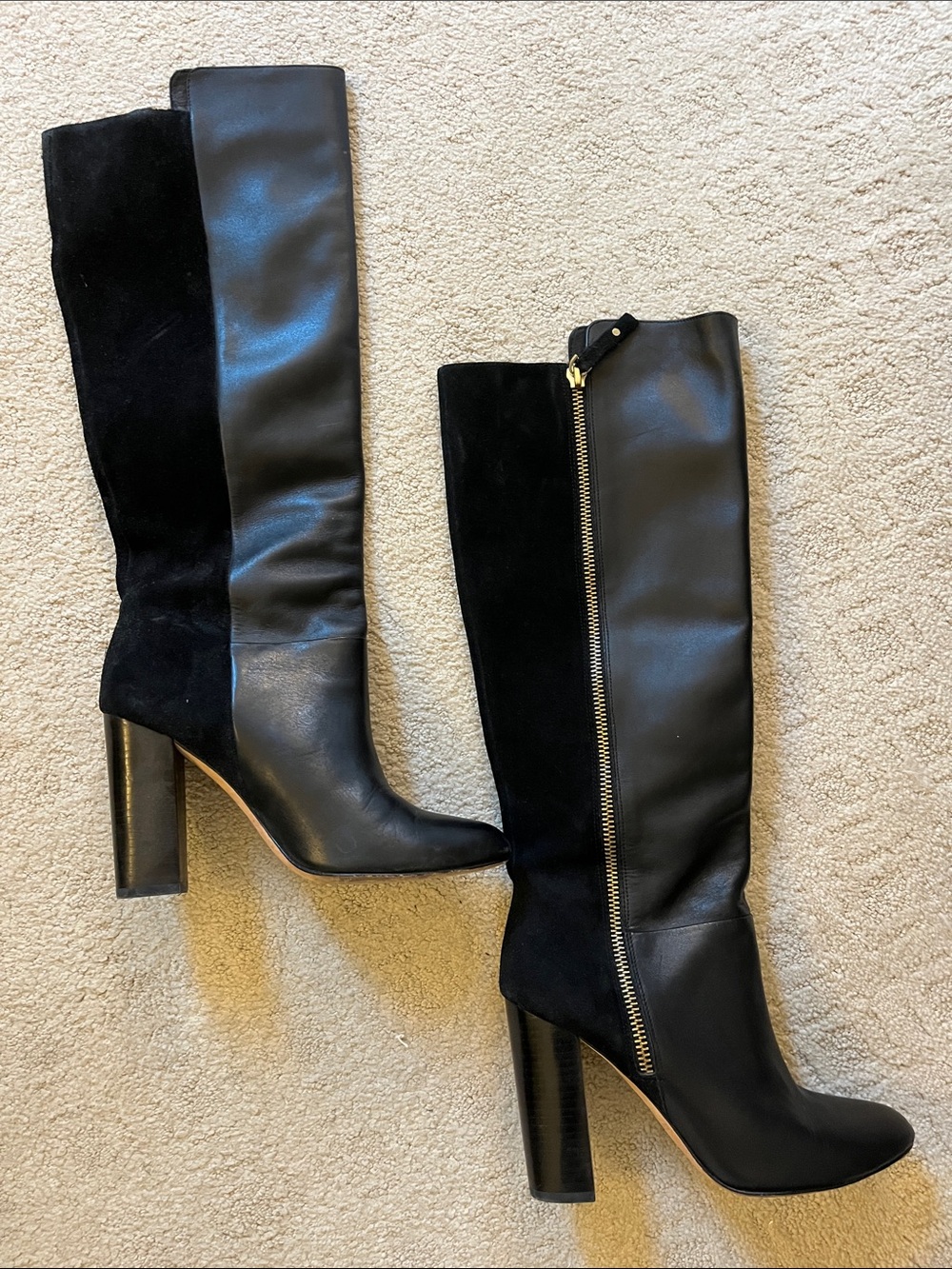 kate spade Two-Tone Black Leather and Suede Knee Boots